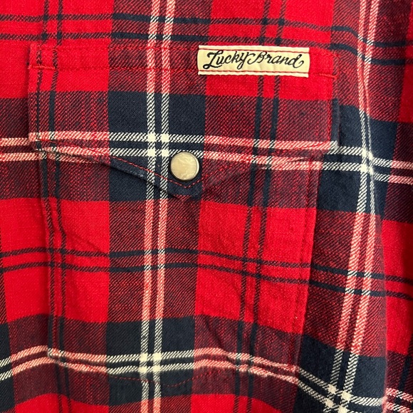 ⭐️ Lucky Brand Western Shirt Red Plaid Pearl Snap Lightweight Flannel Size XXL - Picture 6 of 6